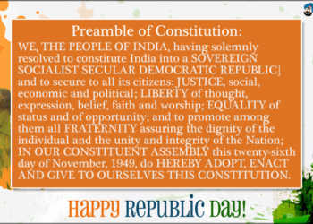 Preamble of Constitution : India a Sovereign, Socialist, Secular, Democratic Republic