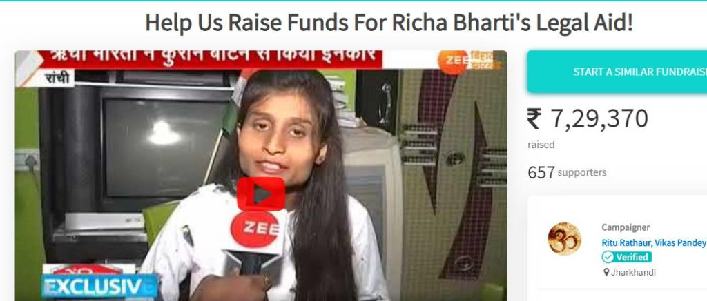 Richa Bharti, fundraising
