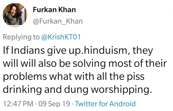 Furkan Khan, Ira Trivedi, Hindus
