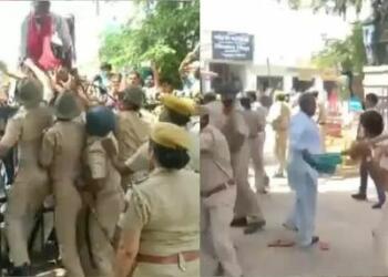 Rajasthan police, lathi charge, batons, farmers, lakhimpur kheri, media, Hanumangarh