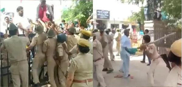 Rajasthan police, lathi charge, batons, farmers, lakhimpur kheri, media, Hanumangarh