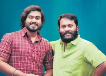 Aju Varghese with his coworkers at film set