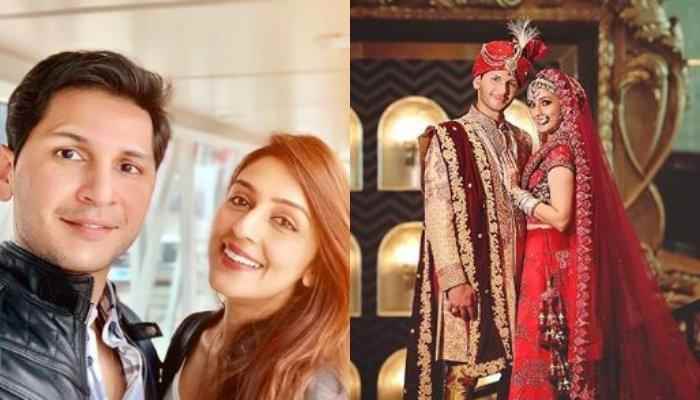 Aarti Chabria with her husband in wedding dress