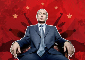 Vladimir Putin sitting on throne