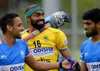 P Raveendran Sreejesh playing hockey
