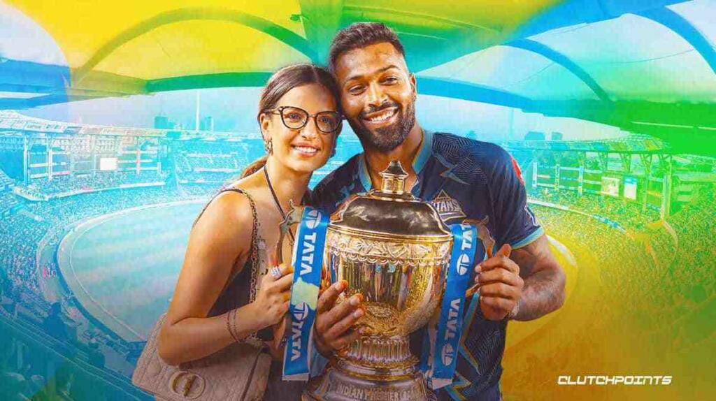 Happy Birthday Hardik Pandya and his wife with IPL trophy