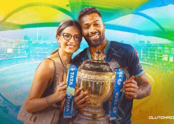 Happy Birthday Hardik Pandya and his wife with IPL trophy