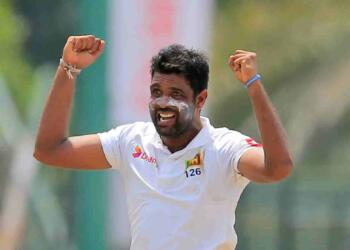 Lasith Embuldeniya celebrating wicket