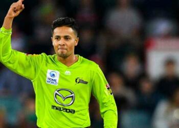 Tanveer Sangha celebrating wicket