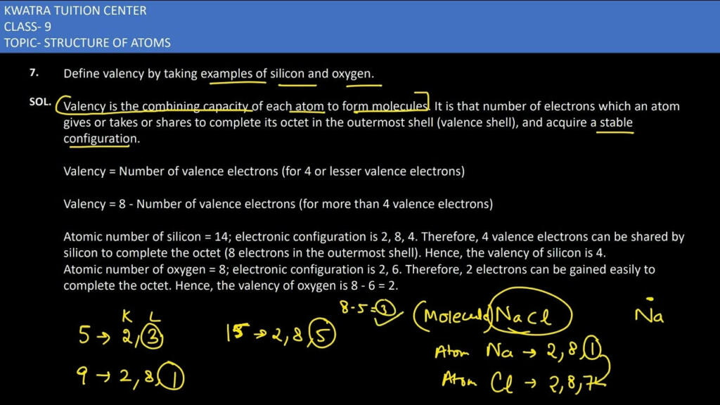 Define Valency by Taking Examples of Silicon and Oxygen