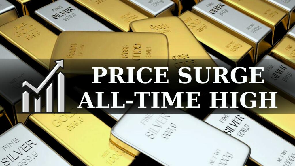 Gold and silver prices soar to record highs, reflecting global economic uncertainty and heightened geopolitical tensions.