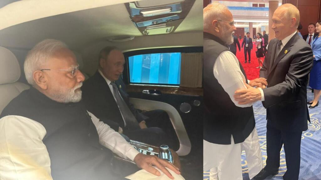 Prime Minister Narendra Modi and Russian President Vladimir Putin shared a ride in an Aurus sedan to their bilateral meeting in Tianjin