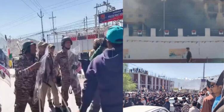 Leh Erupts in Protest as Clashes Break Out Over Statehood Demand; BJP Office, Police Van Set Ablaze