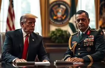 Pakistani Prime Minister Shehbaz Sharif and U.S. President Donald Trump meet in the Oval Office, joined by Pakistan’s Army Chief General Asim Munir, during a diplomatic discussion on bilateral relations and regional cooperation.