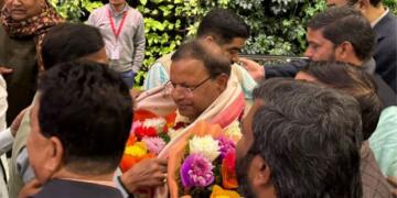 Welcome reception photo at Lucknow Airport