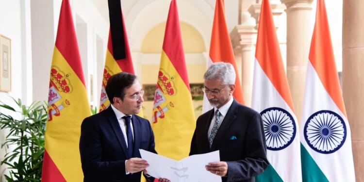 Foreign Minister of Spain, Jose Manuel Albares, handed over the signed Declaration of Accession to the IPOI to External Affairs Minister Dr S Jaishankar