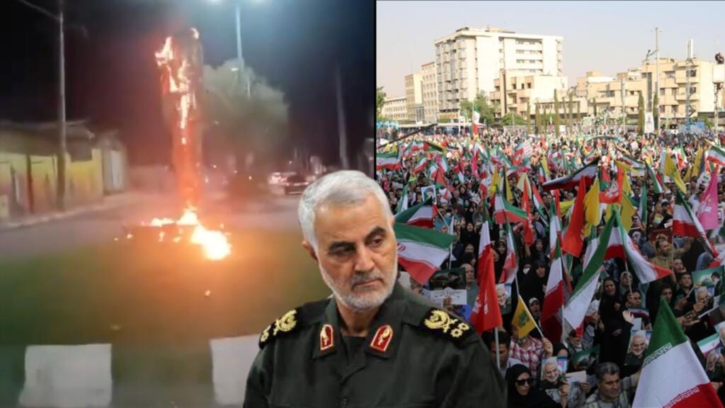 Iran Anti-Regime Protesters Set Fire to the Statue of Qasem Soleimani