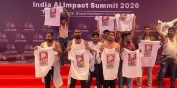 Youth Congress’ Workers Disrupt AI Summit with Shirtless Protest and Anti-Modi Slogans, BJP Slams Move as Sabotage to India’s Global Image