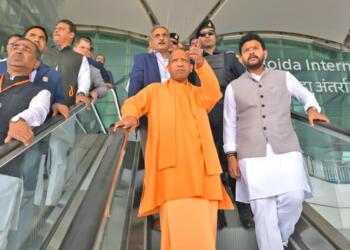 UP CM Yogi Adityanath Inspects Noida’s Jewar Airport Ahead of Its Inauguration by PM Modi on March 28