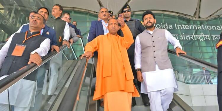 UP CM Yogi Adityanath Inspects Noida’s Jewar Airport Ahead of Its Inauguration by PM Modi on March 28