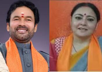 G. Kishan Reddy with Agnimitra Paul ahead of Bengal elections.