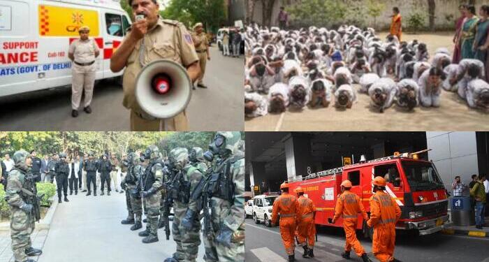 Delhi Police, Delhi Fire Services, National Disaster, Response Force (NDRF) Civil Defence volunteers