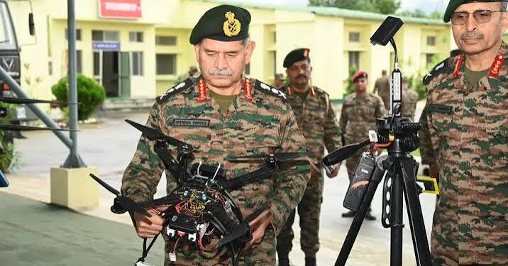 COAS General Upendra Dwivedi reviewing indigenous drone capabilities