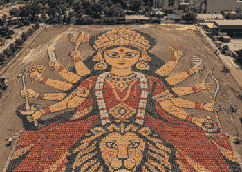 Adani Cement Creates Giant Maa Durga Tribute With 15,000 Cement Bags