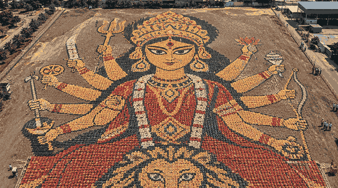 Adani Cement Creates Giant Maa Durga Tribute With 15,000 Cement Bags